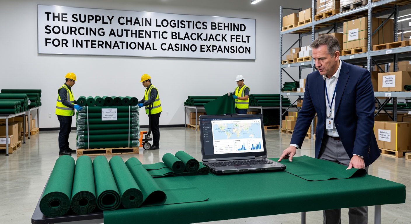 Shipping containers loaded with casino felt rolls at an international port facility