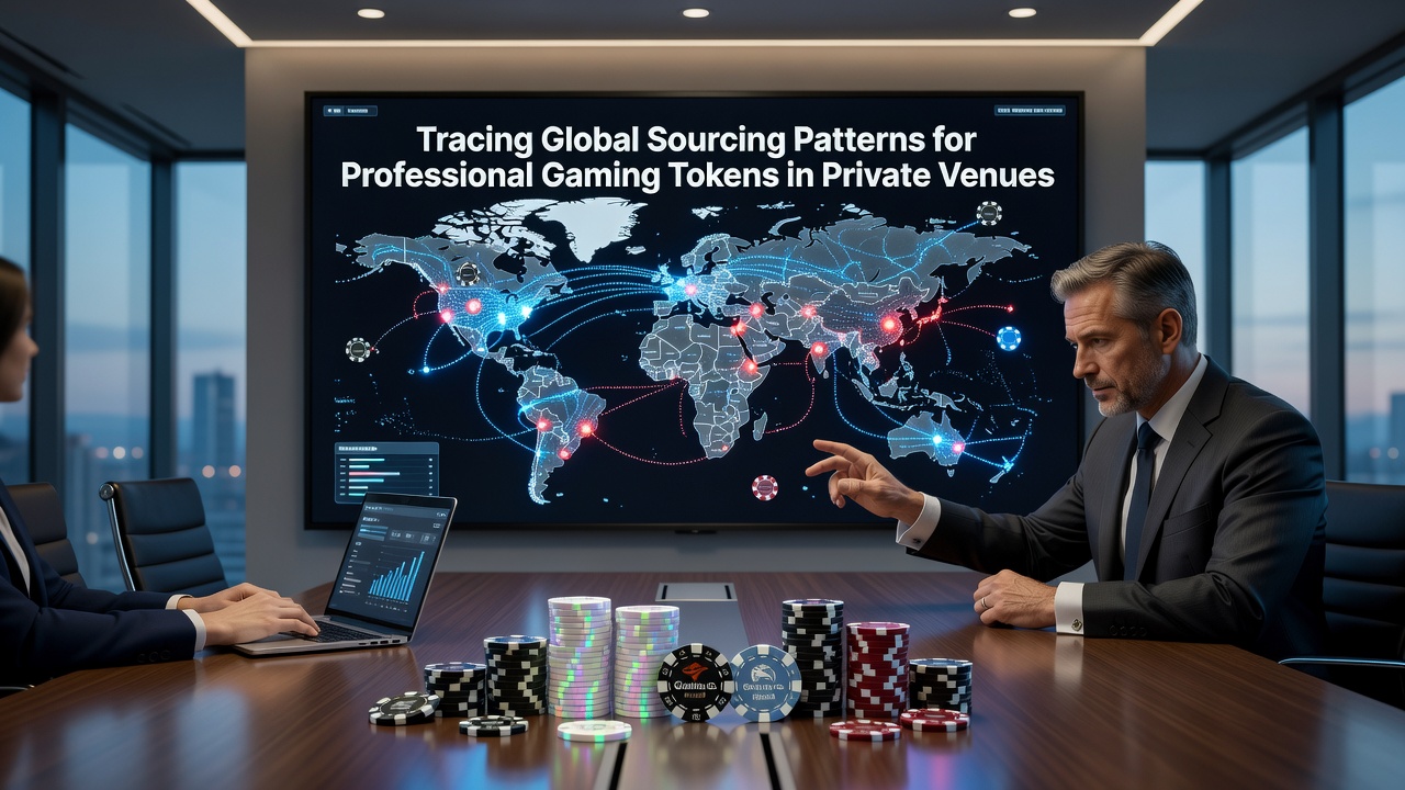 Global supply chain map illustrating sourcing routes for professional gaming tokens destined for private casino venues